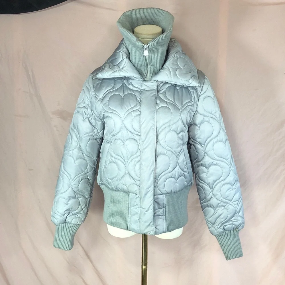 Light Grey Quilted Heart Bomber Jacket Size Medium